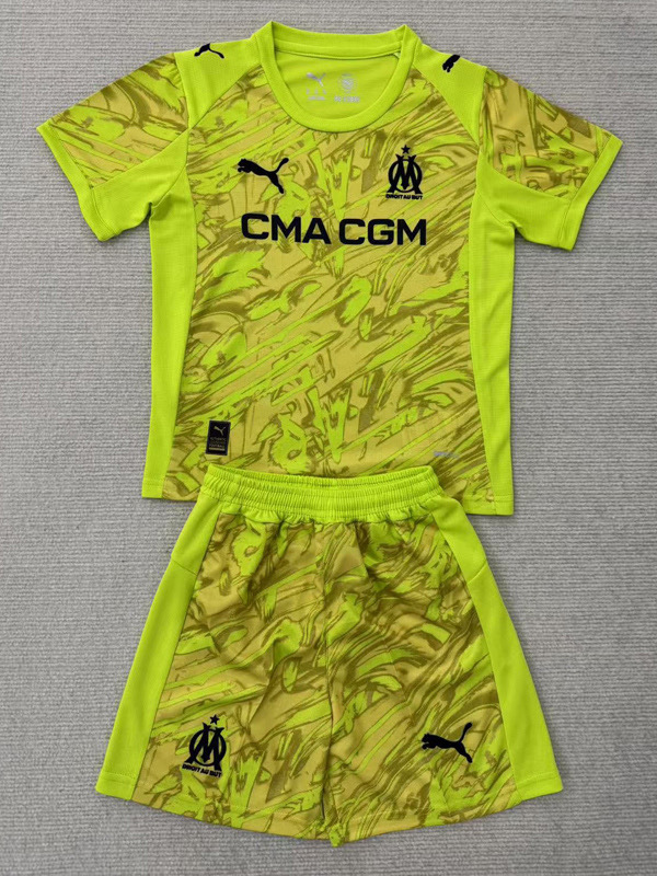 Marseille Soccer Jersey Goalkeeper Kids Kit Jerseys+Shorts 2025/26