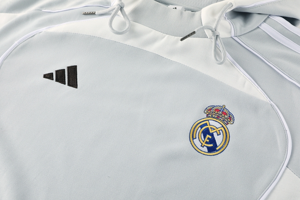 Real Madrid Hoodie Training Kit (Sweatshirt+Pants) Light Grey 2025/26