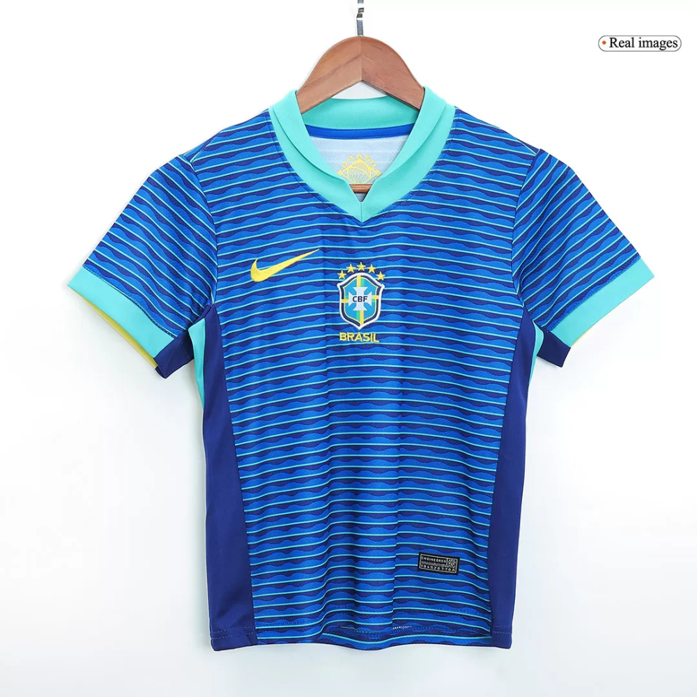 Brazil Away Soccer Uniform Kids Kit Jersey+Shorts Copa America 2024