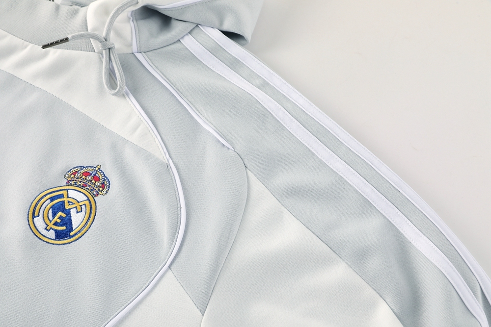 Real Madrid Hoodie Training Kit (Sweatshirt+Pants) Light Grey 2025/26