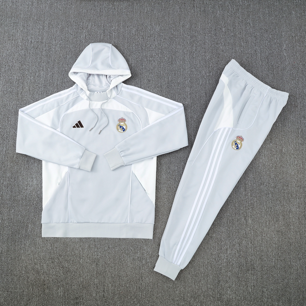 Real Madrid Hoodie Training Kit (Sweatshirt+Pants) Light Grey 2025/26