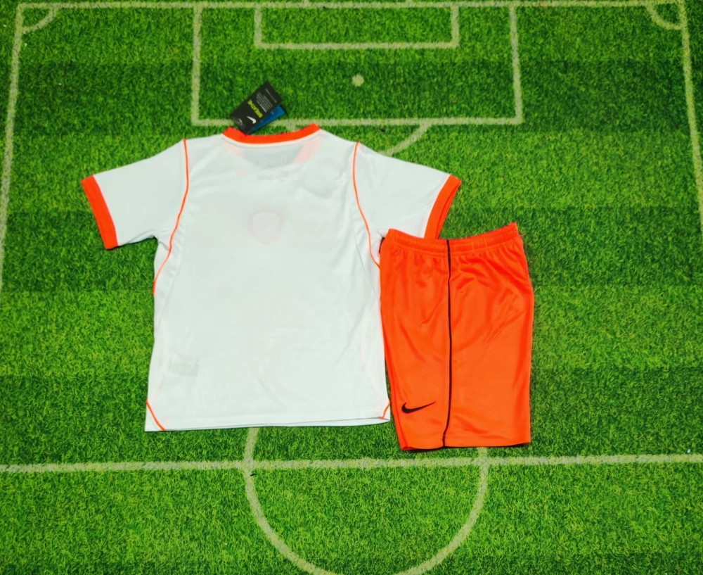 2026 World Cup Netherlands away kids wearing socks soccer jersey