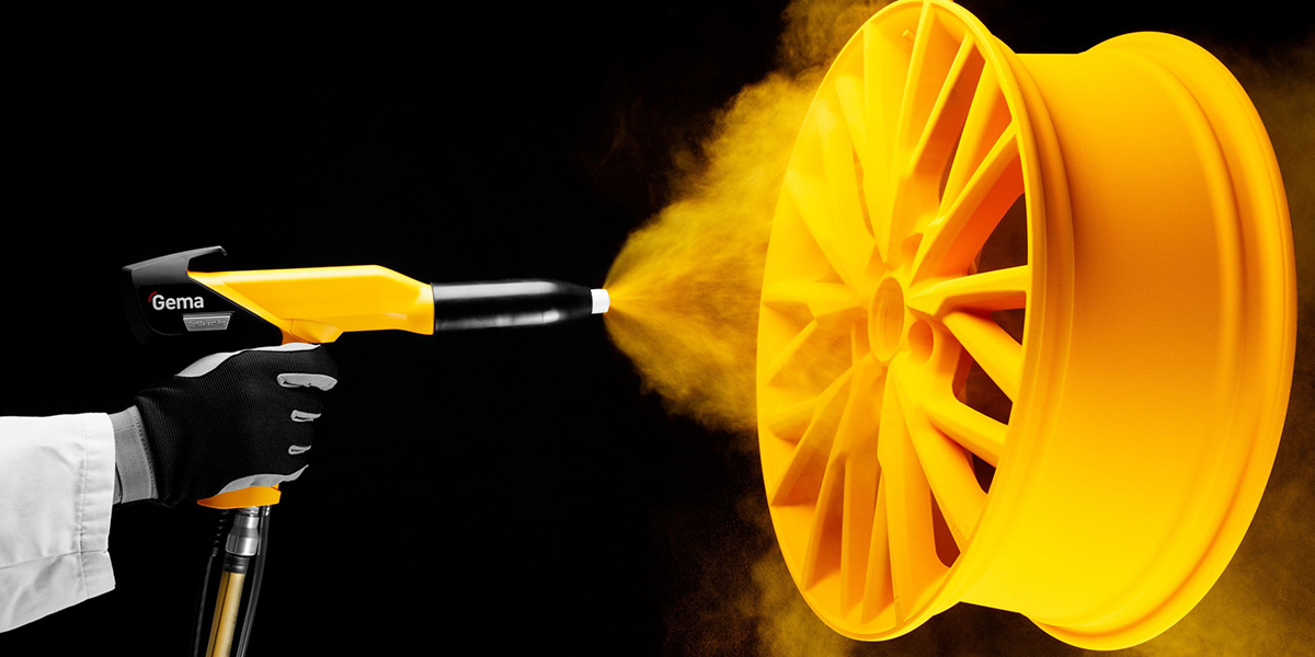 smooth yellow powder coated automotive rim