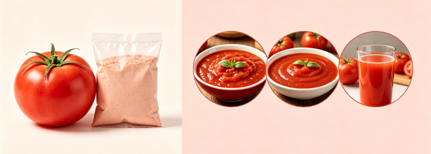 tomato paste made from tomato powder in small bowl with spoon