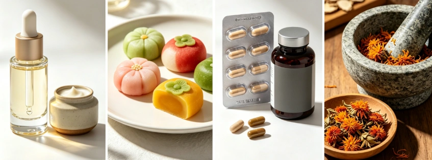 safflower powder used in cosmetic skincare formulation production
