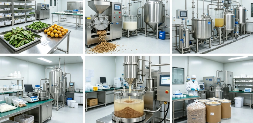 Cold extraction process flowchart for Clausena lansium