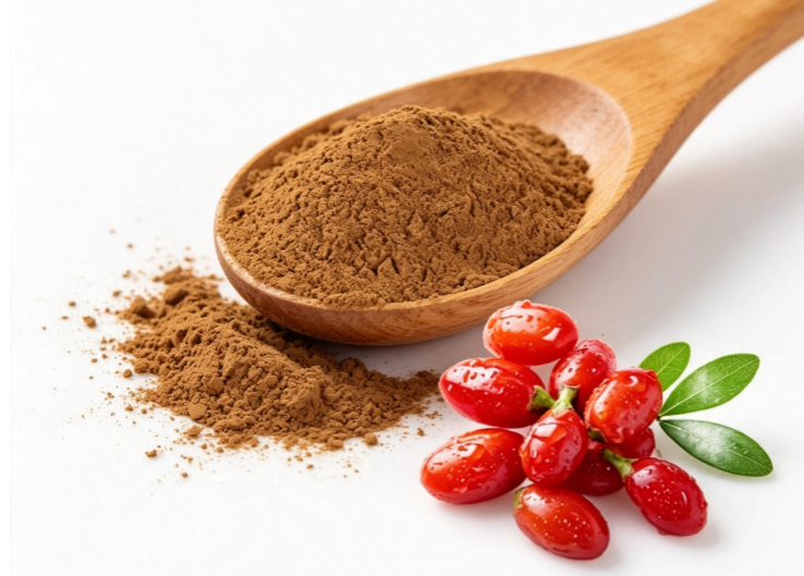 Dark brown Cornus Officinalis Extract fine powder detail