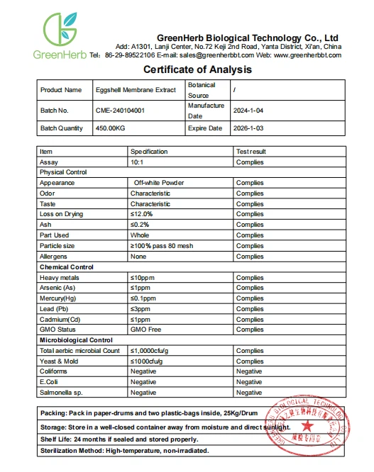 Eggshell Membrane Extract COA