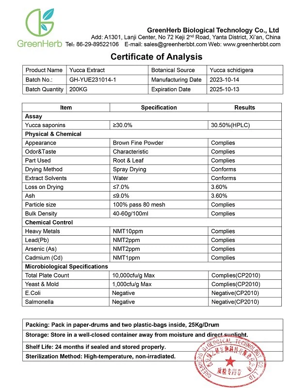 Yucca Extract coa