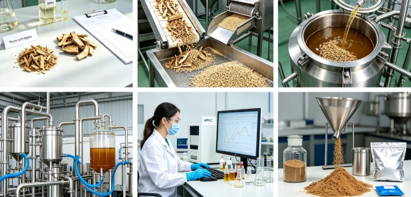 Hydroalcoholic extraction process flowchart for yucca saponin standardization