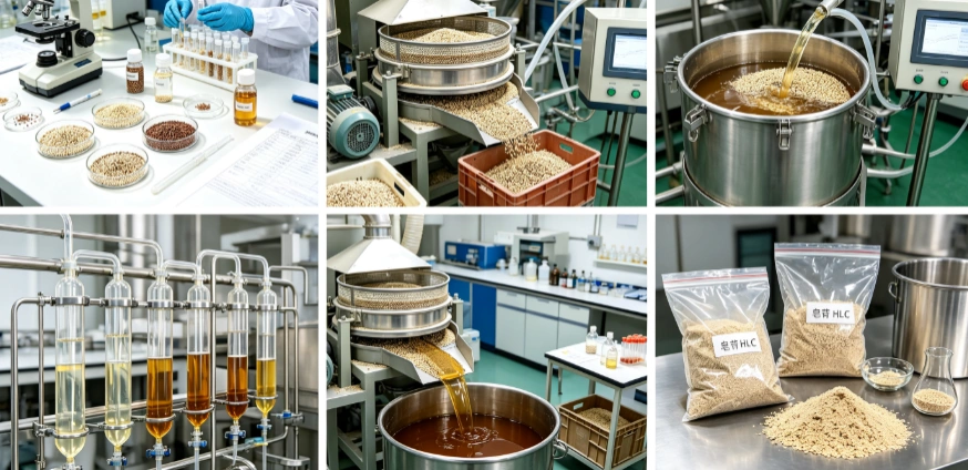 Hydroalcoholic extraction process flowchart for quinoa saponin and flavonoid standardization