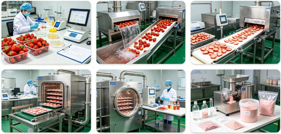 Flash freezing and sublimation drying process flowchart for vitamin C and furaneol retention