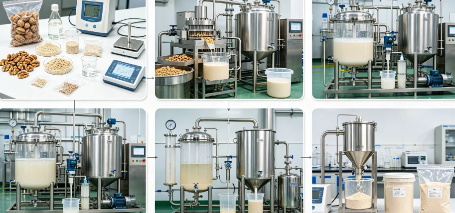 Enzymatic hydrolysis and ultrafiltration process flowchart for walnut peptide production
