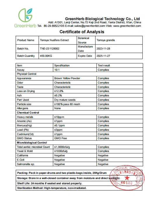 Torreya Nucifera Extract COA