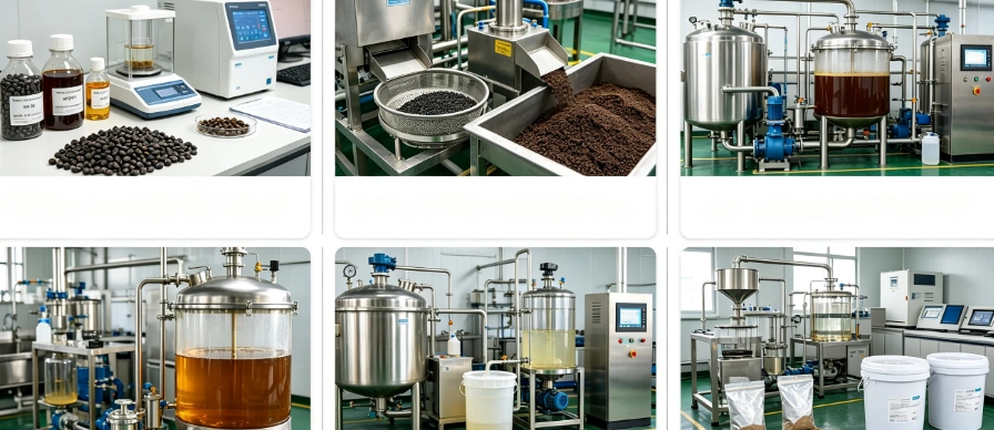 Hydroalcoholic extraction and 5-HTP purification process flowchart for Griffonia seed