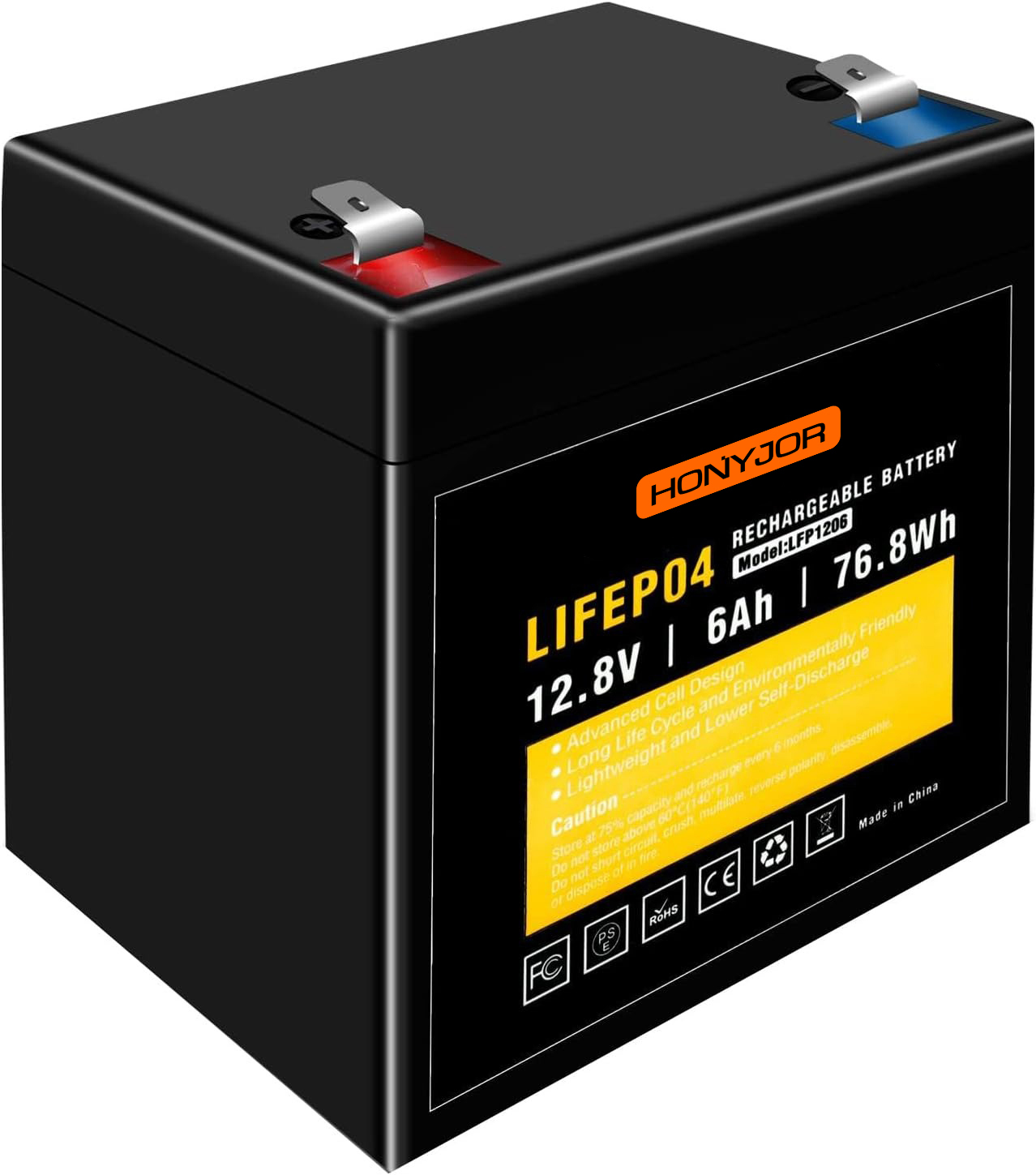 12.8v 6Ah LiFePO4 Battery LFP1206,12.8V 6Ah LiFePO4 Battery Pack (4S) | Custom & Wholesale | HONYJOR,LiPo Battery & Lithium Polymer Battery Manufacturer | Honyjor
