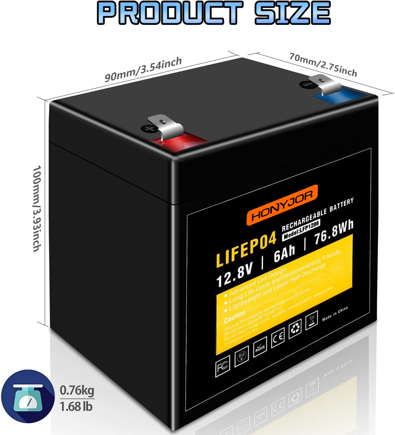 12.8v 6Ah LiFePO4 Battery LFP1206,12.8V 6Ah LiFePO4 Battery Pack (4S) | Custom & Wholesale | HONYJOR,LiPo Battery & Lithium Polymer Battery Manufacturer | Honyjor