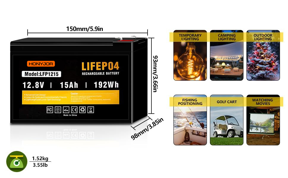 12.8v 15Ah LiFePO4 Battery LFP1215,12.8V 15Ah LiFePO4 Battery Pack (4S) | Custom & Wholesale | HONYJOR,LiPo Battery & Lithium Polymer Battery Manufacturer | Honyjor