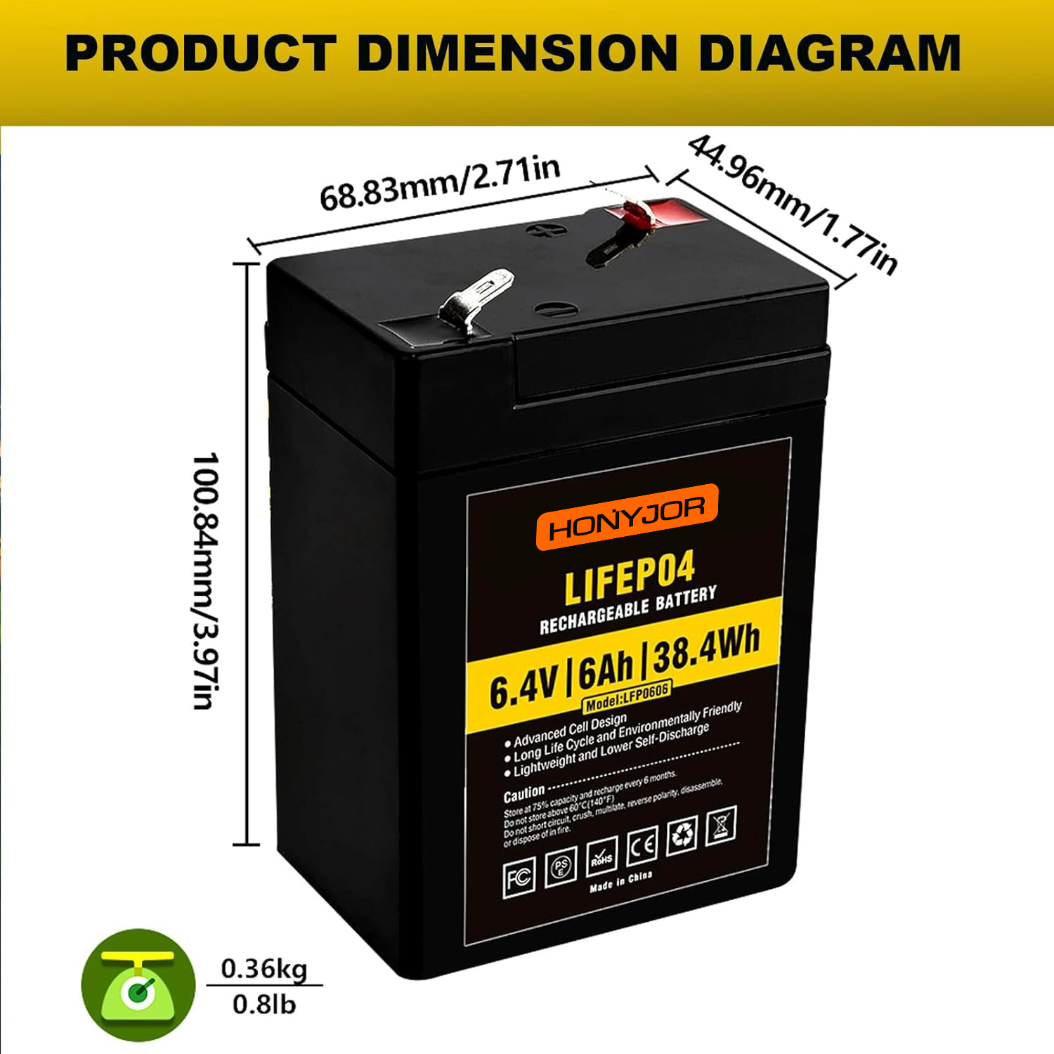 6.4v 6Ah LiFePO4 Battery LFP0606,6.4v 6Ah LiFePO4 Battery LFP0606,LiPo Battery & Lithium Polymer Battery Manufacturer | Honyjor