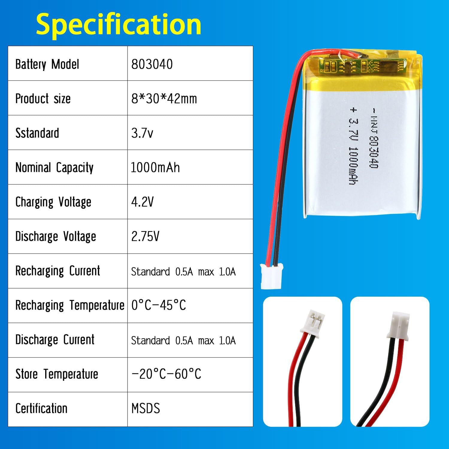 3.7V Li-ion Battery 1000mAh,3.7V Li-ion Battery 1000mAh,LiPo Battery & Lithium Polymer Battery Manufacturer | Honyjor