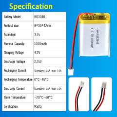 3.7V Li-ion Battery 1000mAh,3.7V Li-ion Battery 1000mAh,LiPo Battery & Lithium Polymer Battery Manufacturer | Honyjor