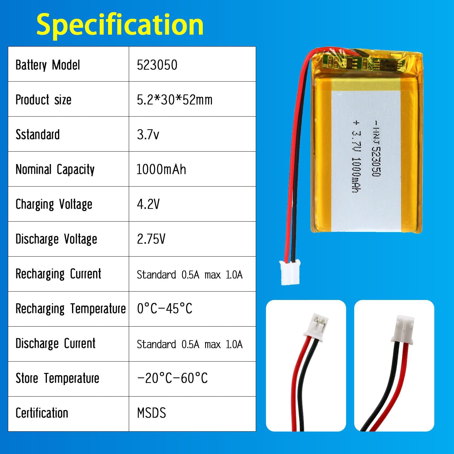 3.7V Li-ion Battery 1000mAh,3.7V Li-ion Battery 1000mAh,LiPo Battery & Lithium Polymer Battery Manufacturer | Honyjor