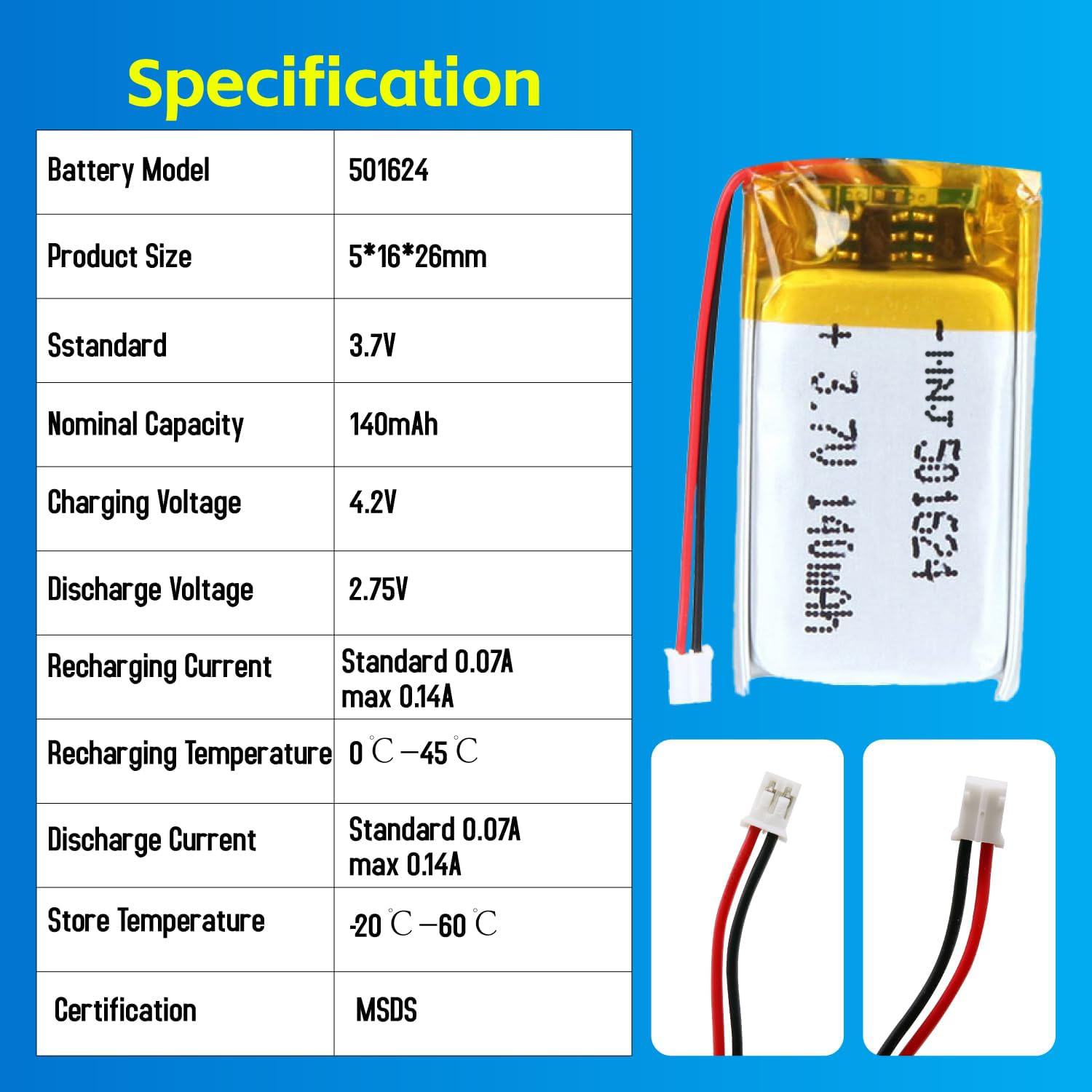 3.7V Li-ion Battery 140mAh,3.7V Li-ion Battery 140mah,LiPo Battery & Lithium Polymer Battery Manufacturer | Honyjor