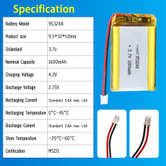 3.7V Li-ion Battery 1600mAh,3.7V Li-ion Battery 1600mAh,LiPo Battery & Lithium Polymer Battery Manufacturer | Honyjor