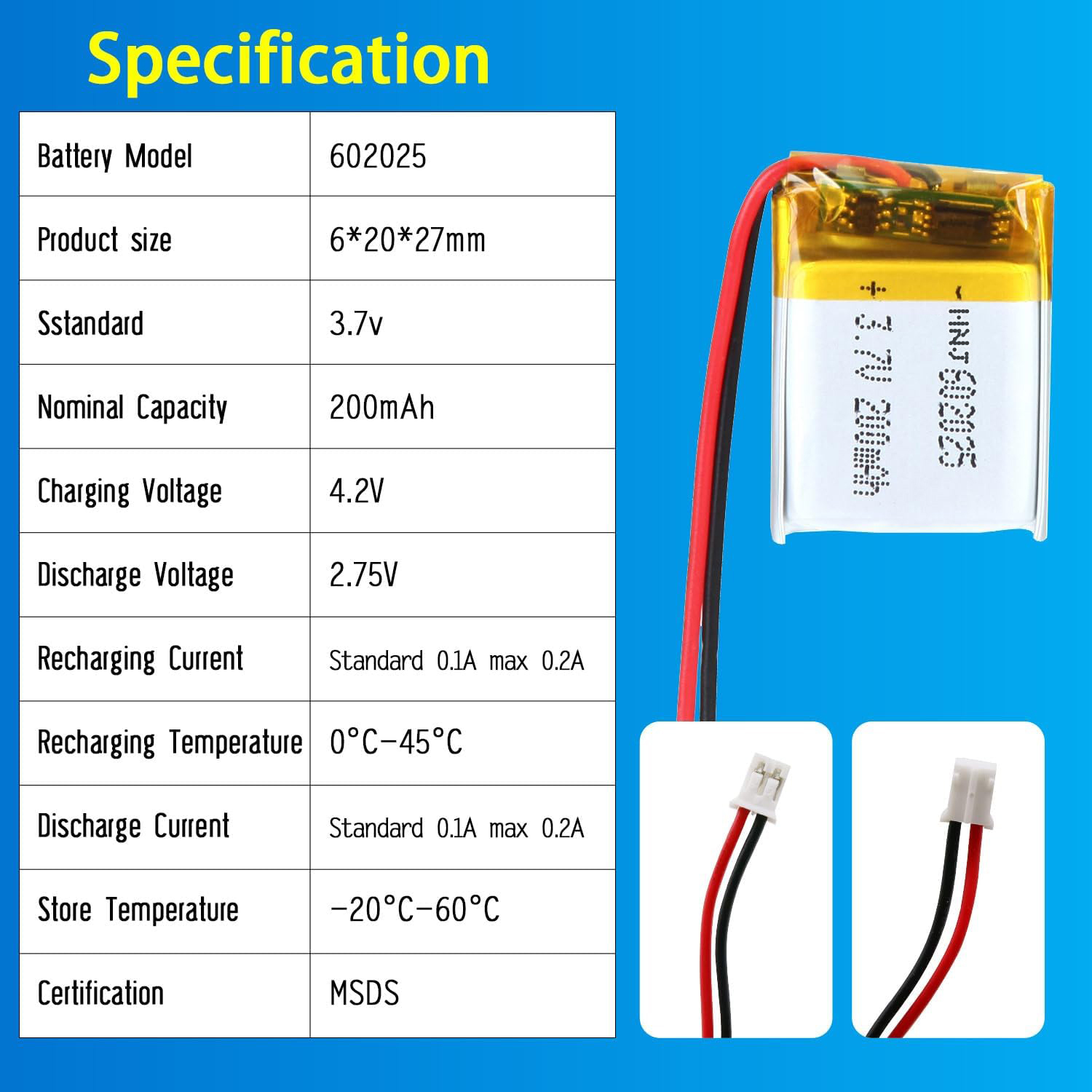 3.7V Li-ion Battery 200mAh,3.7V Li-ion Battery 200mah,LiPo Battery & Lithium Polymer Battery Manufacturer | Honyjor