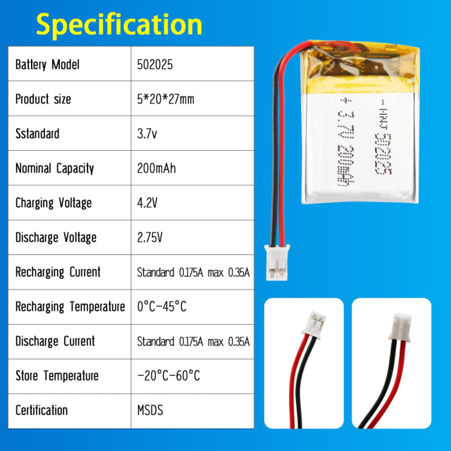 3.7V Li-ion Battery 200mAh,3.7V Li-ion Battery 200mah,LiPo Battery & Lithium Polymer Battery Manufacturer | Honyjor