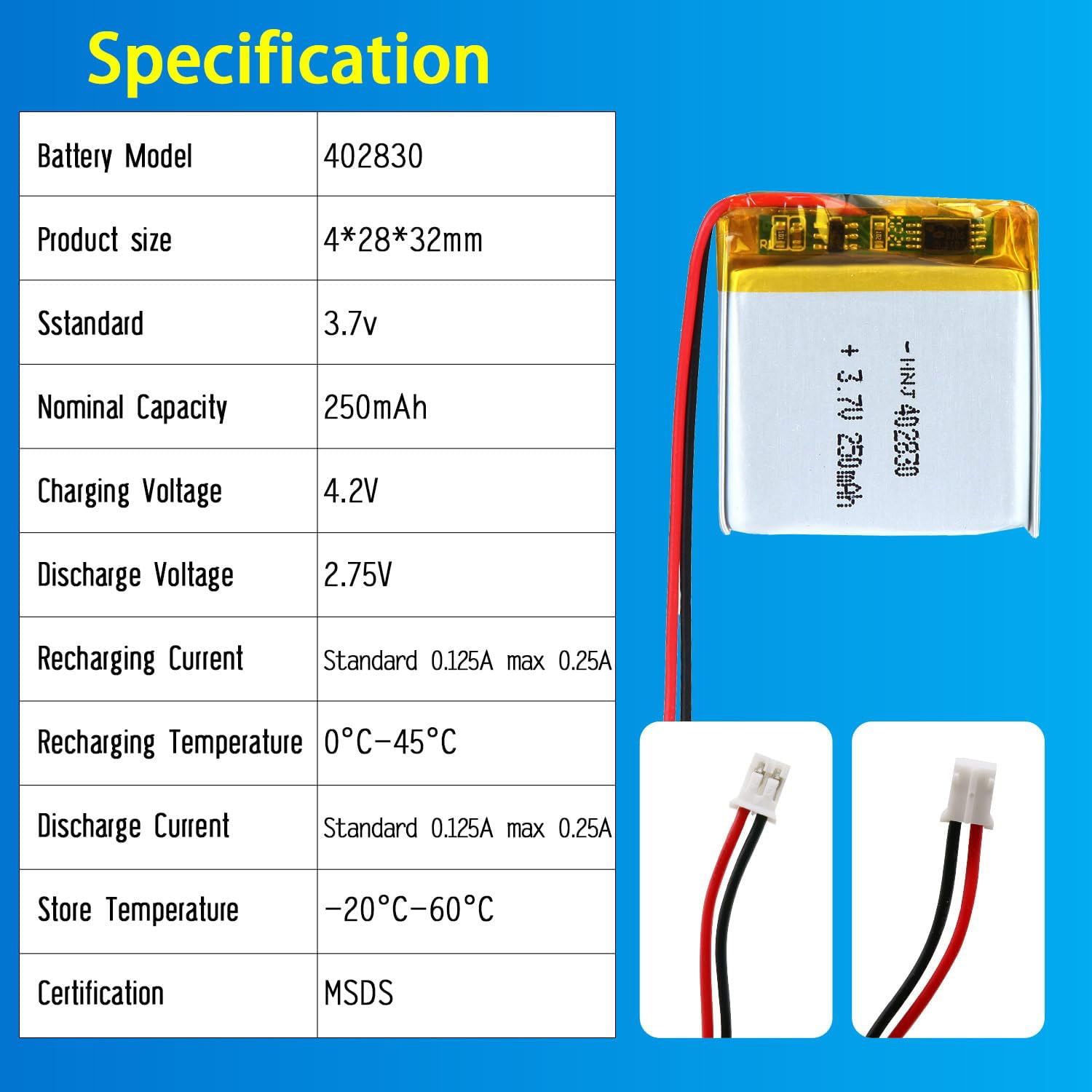 3.7V Li-ion Battery 250mAh,3.7V Li-ion Battery 250mah,LiPo Battery & Lithium Polymer Battery Manufacturer | Honyjor