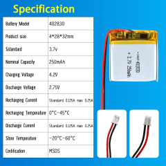 3.7V Li-ion Battery 250mAh,3.7V Li-ion Battery 250mah,LiPo Battery & Lithium Polymer Battery Manufacturer | Honyjor