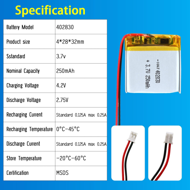 3.7V Li-ion Battery 250mAh,3.7V Li-ion Battery 250mah,LiPo Battery & Lithium Polymer Battery Manufacturer | Honyjor