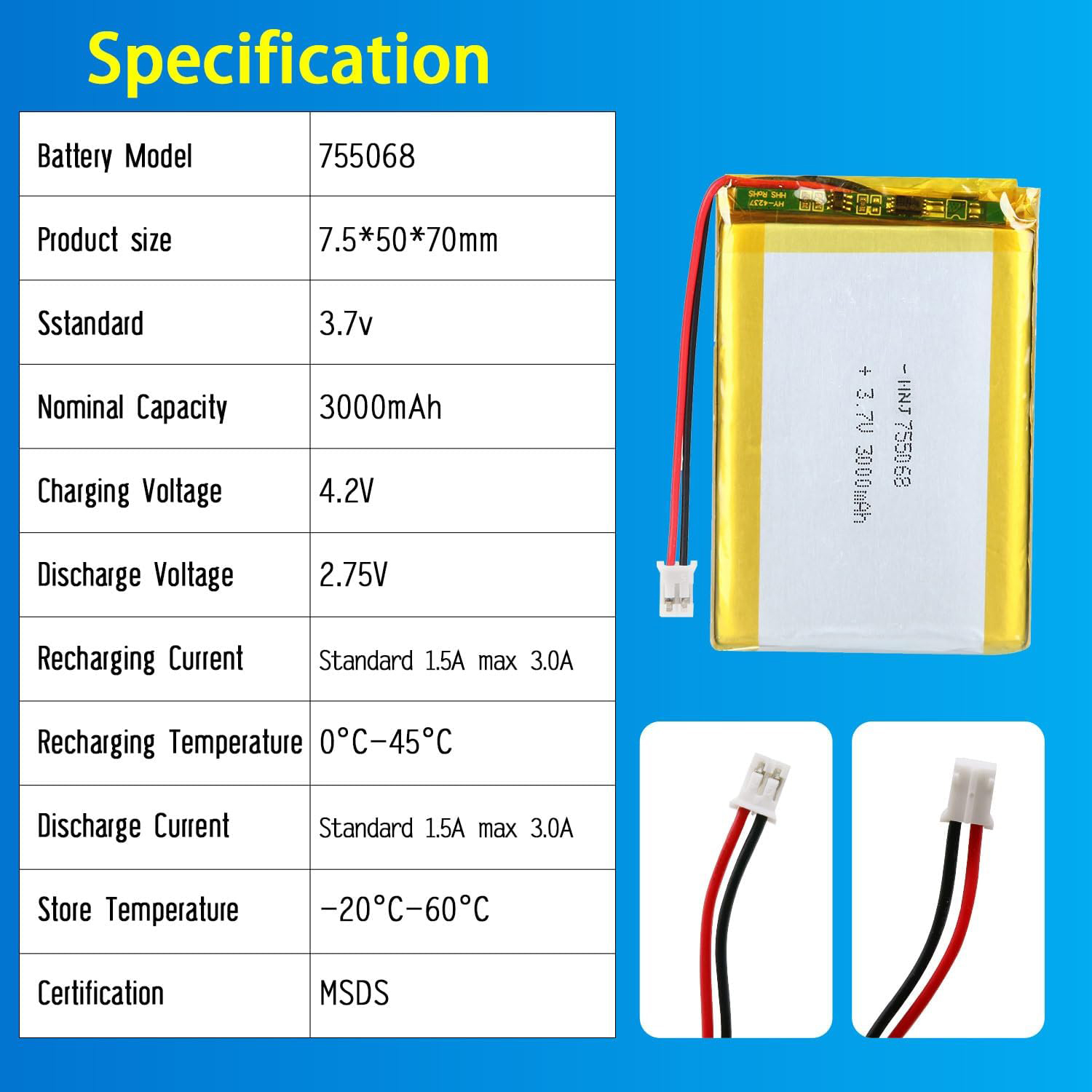 3.7V Li-ion Battery 3000mAh,3.7V Li-ion Battery 3000mAh,LiPo Battery & Lithium Polymer Battery Manufacturer | Honyjor