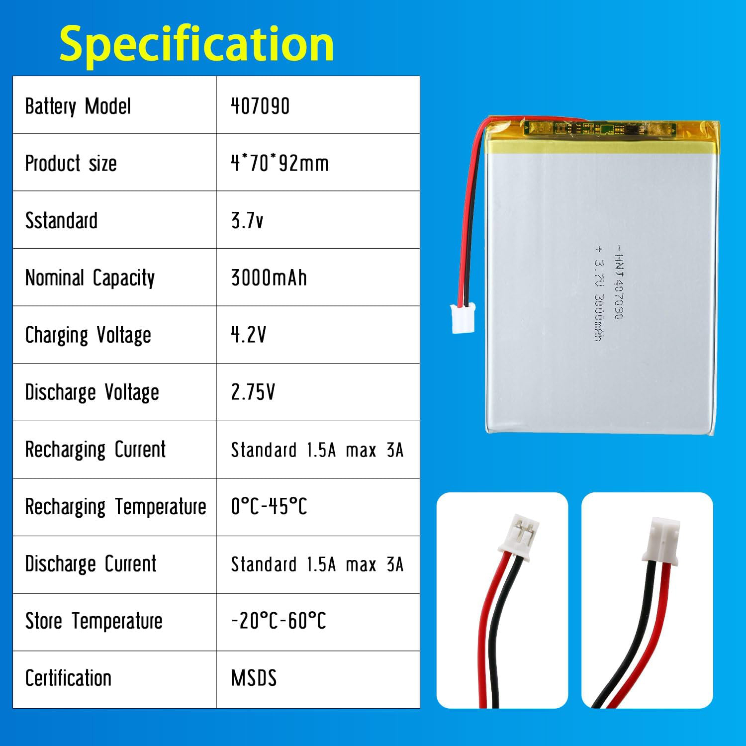 3.7V Li-ion Battery 3000mAh,3.7V Li-ion Battery 3000mAh,LiPo Battery & Lithium Polymer Battery Manufacturer | Honyjor