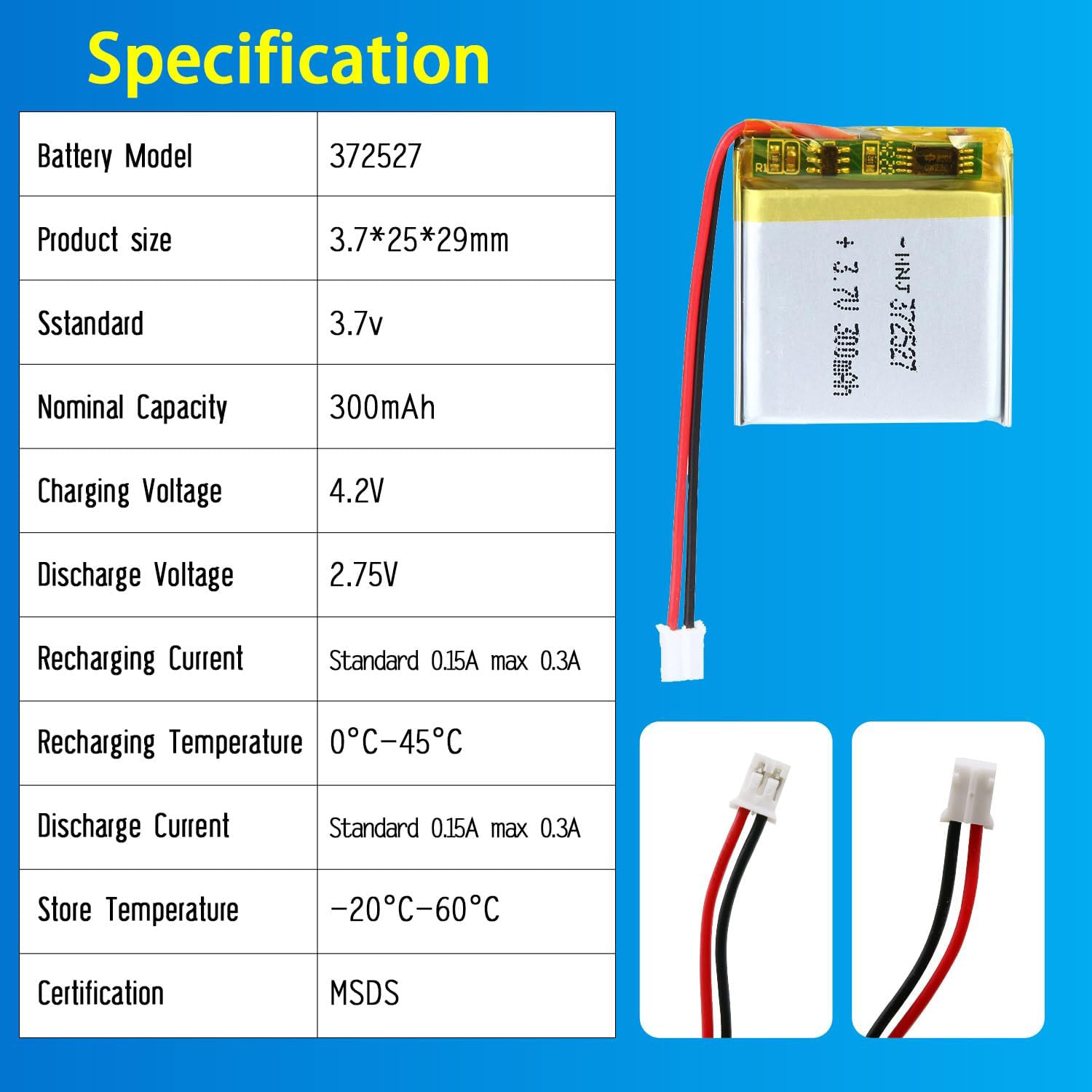 3.7V Li-ion Battery 300mAh,3.7V Li-ion Battery 300mAh,LiPo Battery & Lithium Polymer Battery Manufacturer | Honyjor