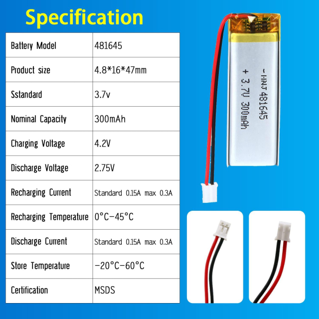 3.7V Li-ion Battery 300mAh,3.7V Li-ion Battery 300mAh,LiPo Battery & Lithium Polymer Battery Manufacturer | Honyjor