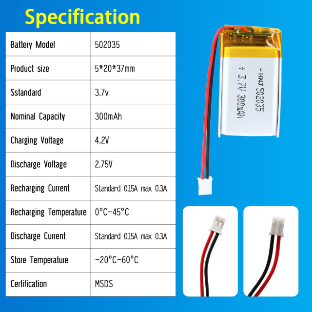 3.7V Li-ion Battery 300mAh,3.7V Li-ion Battery 300mAh,LiPo Battery & Lithium Polymer Battery Manufacturer | Honyjor
