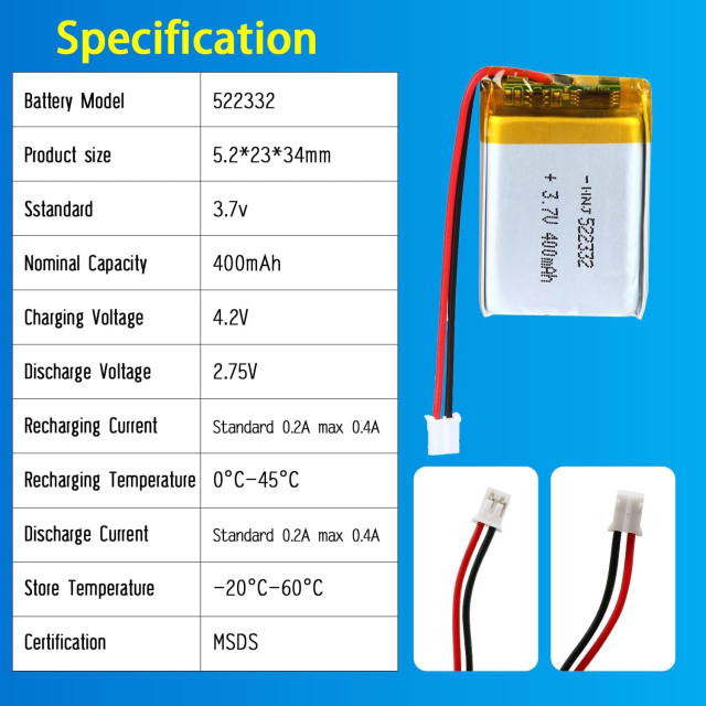 3.7V Li-ion Battery 300mAh,3.7V Li-ion Battery 300mAh,LiPo Battery & Lithium Polymer Battery Manufacturer | Honyjor