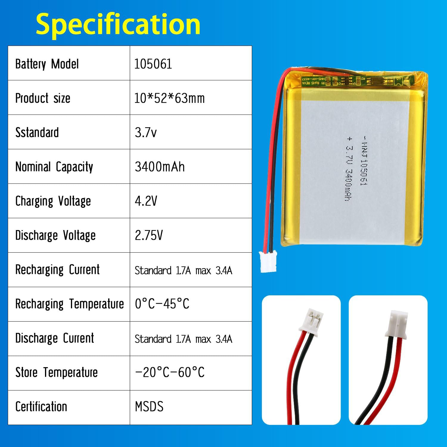 3.7V Li-ion Battery 3400mAh,3.7V Li-ion Battery 3400mAh,LiPo Battery & Lithium Polymer Battery Manufacturer | Honyjor