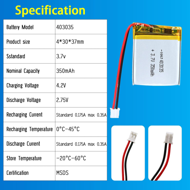 3.7V Li-ion Battery 350mAh,3.7V Li-ion Battery 350mAh,LiPo Battery & Lithium Polymer Battery Manufacturer | Honyjor