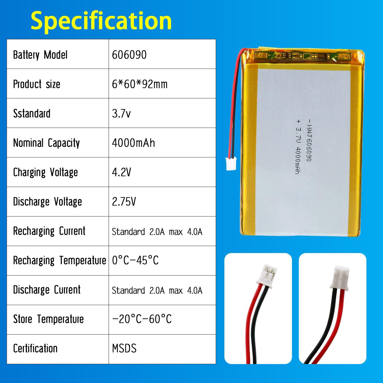 3.7V Li-ion Battery 4000mAh,3.7V Li-ion Battery 4000mAh,LiPo Battery & Lithium Polymer Battery Manufacturer | Honyjor