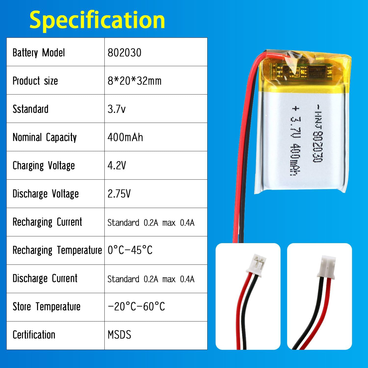 3.7V Li-ion Battery 400mAh,3.7V Li-ion Battery 400mAh,LiPo Battery & Lithium Polymer Battery Manufacturer | Honyjor