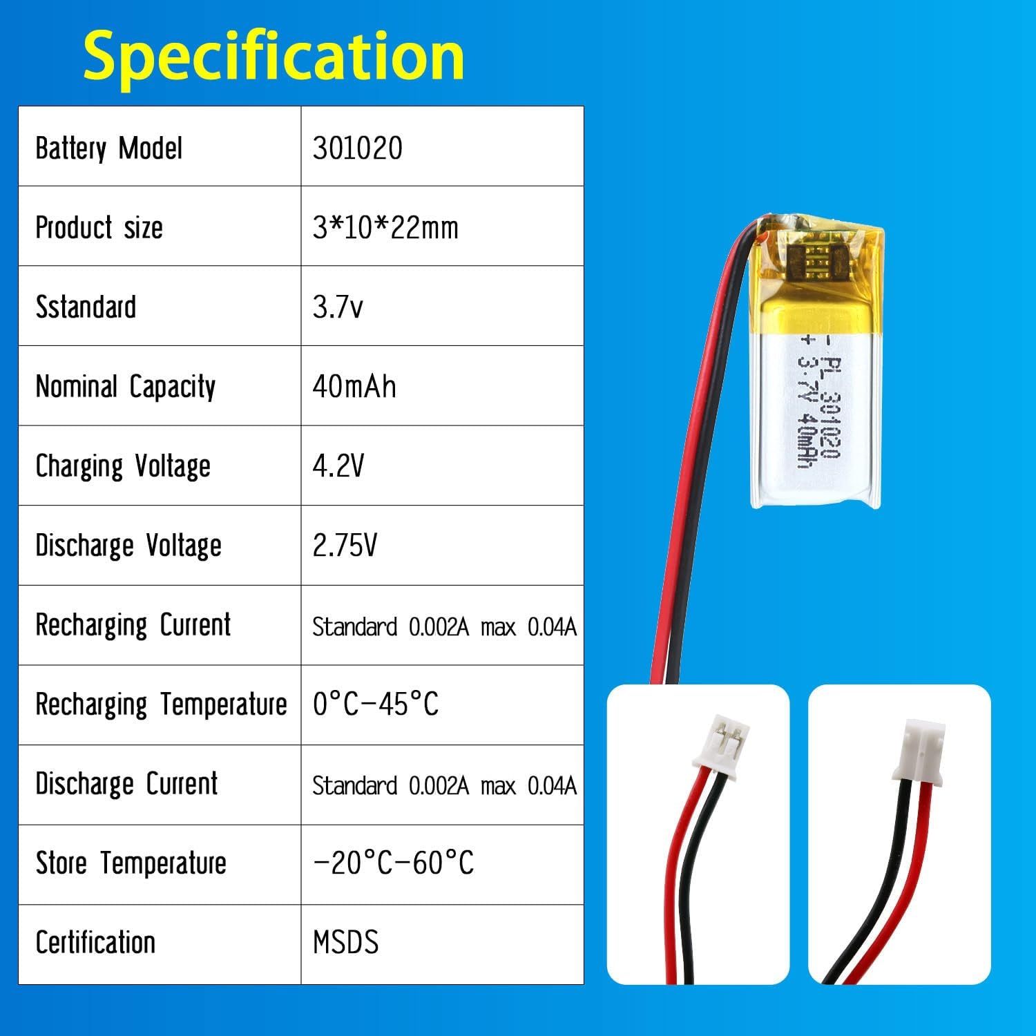 3.7V Li-ion Battery 40mAh,3.7V Li-ion Battery 40mAh,LiPo Battery & Lithium Polymer Battery Manufacturer | Honyjor