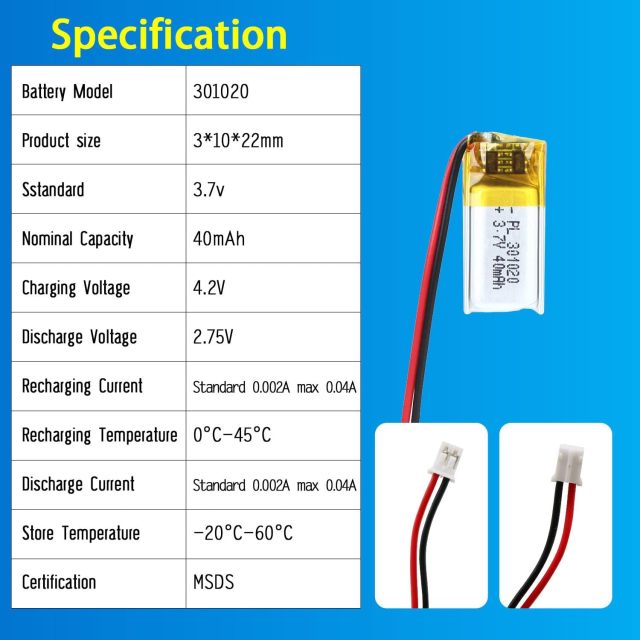 3.7V Li-ion Battery 40mAh,3.7V Li-ion Battery 40mAh,LiPo Battery & Lithium Polymer Battery Manufacturer | Honyjor