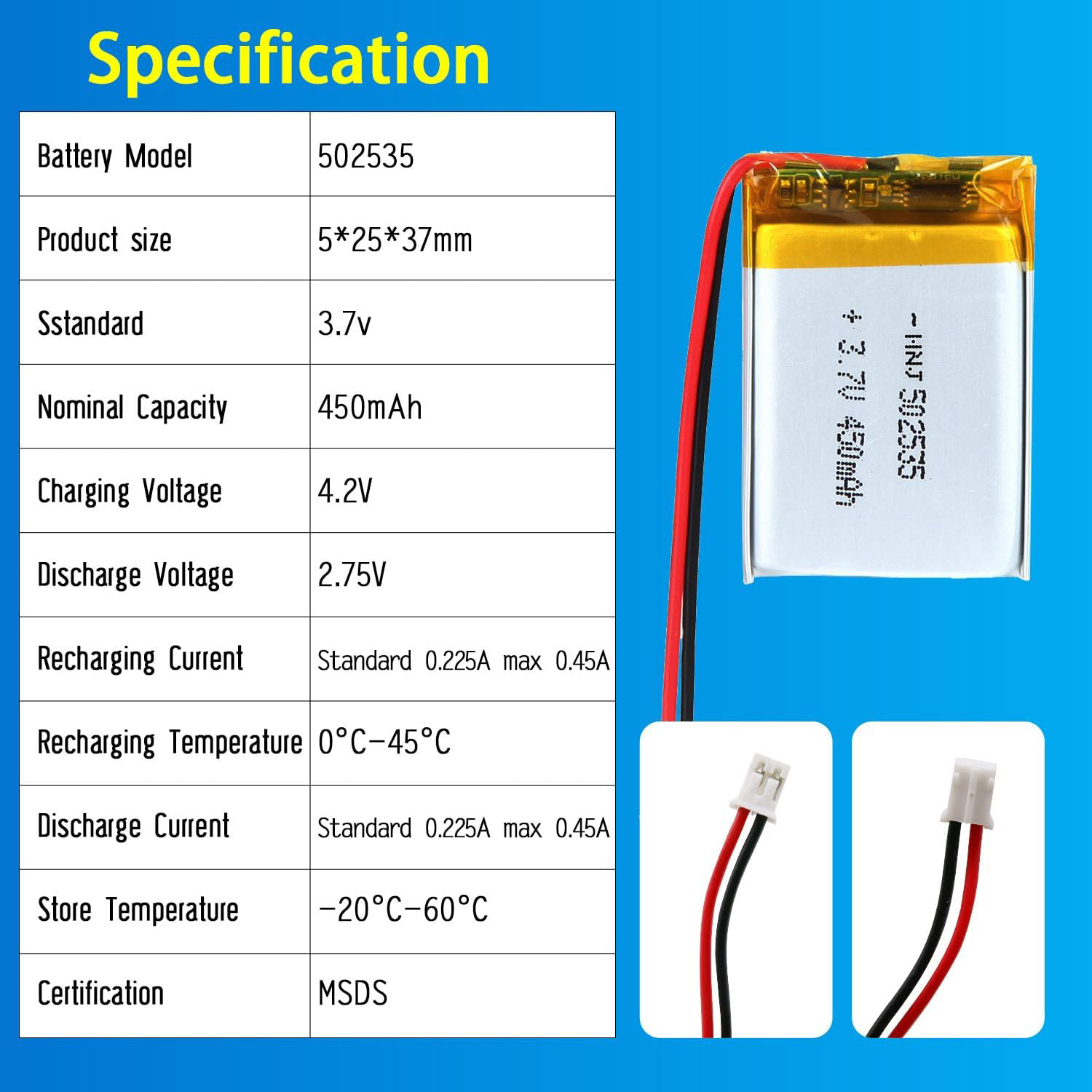 3.7V Li-ion Battery 450mAh,3.7V Li-ion Battery 450mAh,LiPo Battery & Lithium Polymer Battery Manufacturer | Honyjor