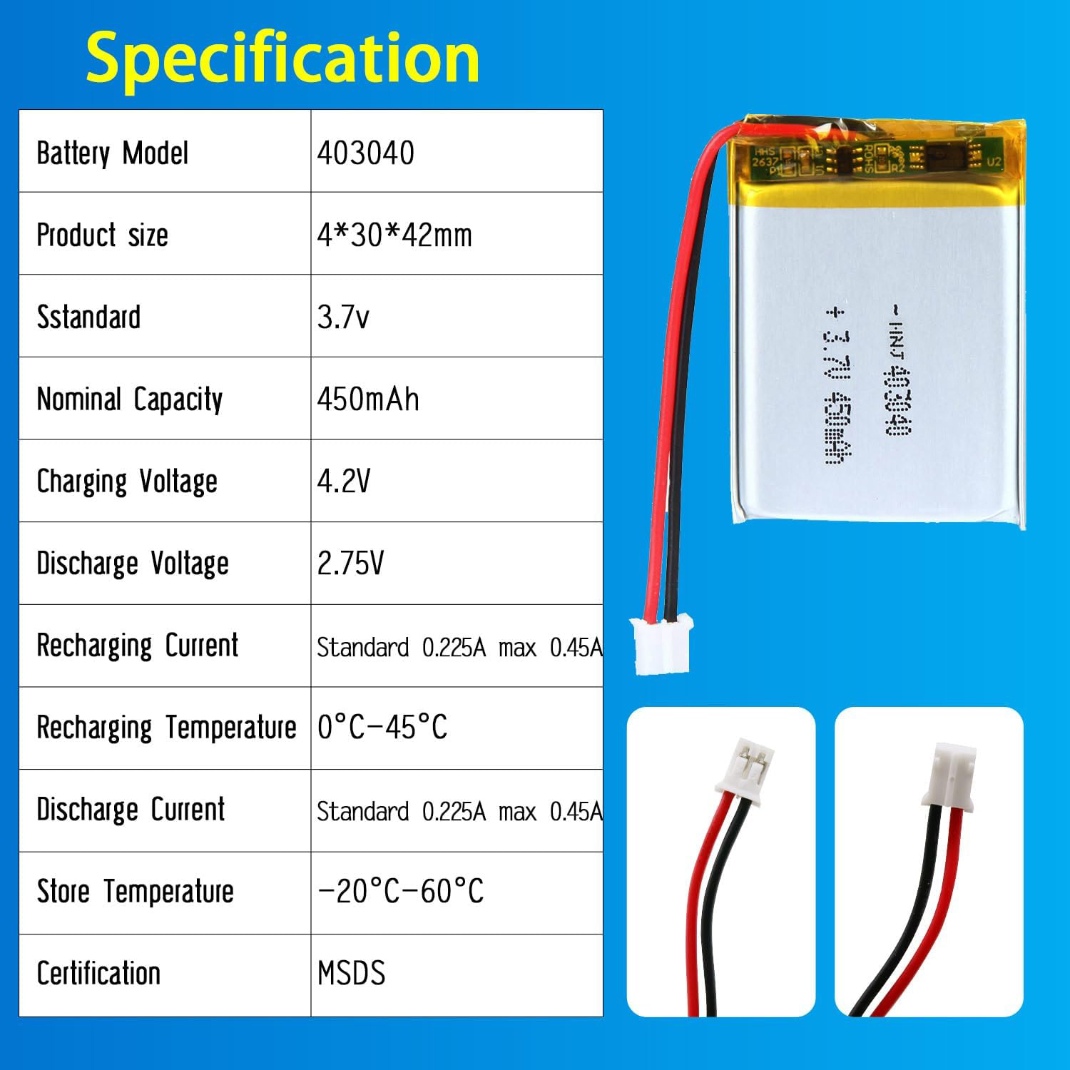 3.7V Li-ion Battery 450mAh,3.7V Li-ion Battery 450mAh,LiPo Battery & Lithium Polymer Battery Manufacturer | Honyjor