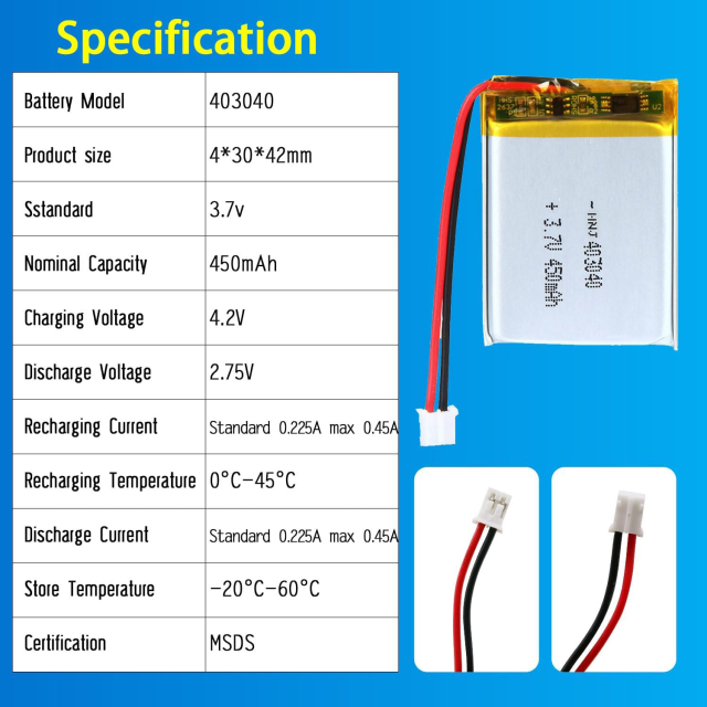 3.7V Li-ion Battery 450mAh,3.7V Li-ion Battery 450mAh,LiPo Battery & Lithium Polymer Battery Manufacturer | Honyjor