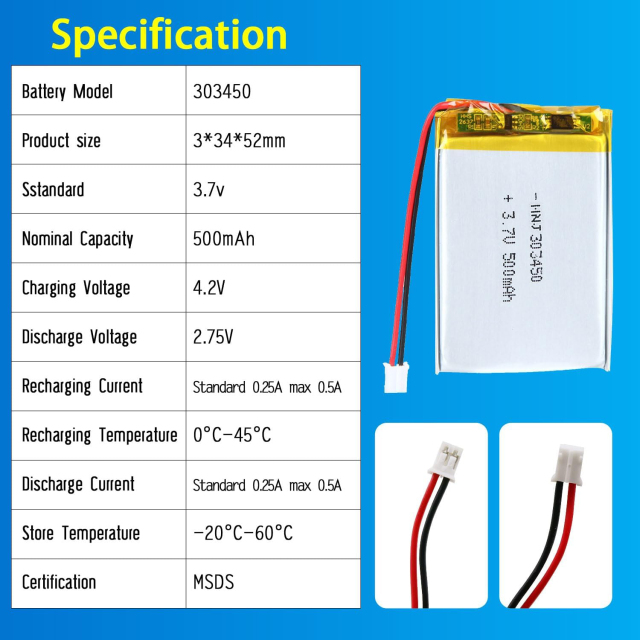 3.7V Li-ion Battery 500mAh,3.7V Li-ion Battery 500mAh,LiPo Battery & Lithium Polymer Battery Manufacturer | Honyjor