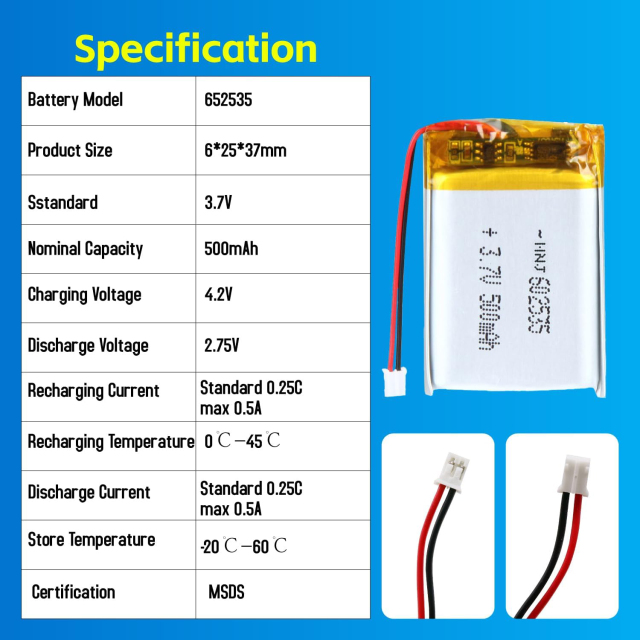 3.7V Li-ion Battery 500mAh,3.7V Li-ion Battery 500mAh,LiPo Battery & Lithium Polymer Battery Manufacturer | Honyjor